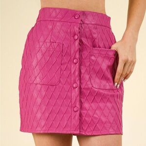 Very J Button Down Textured Vegan Faux Leather Mini Skirt